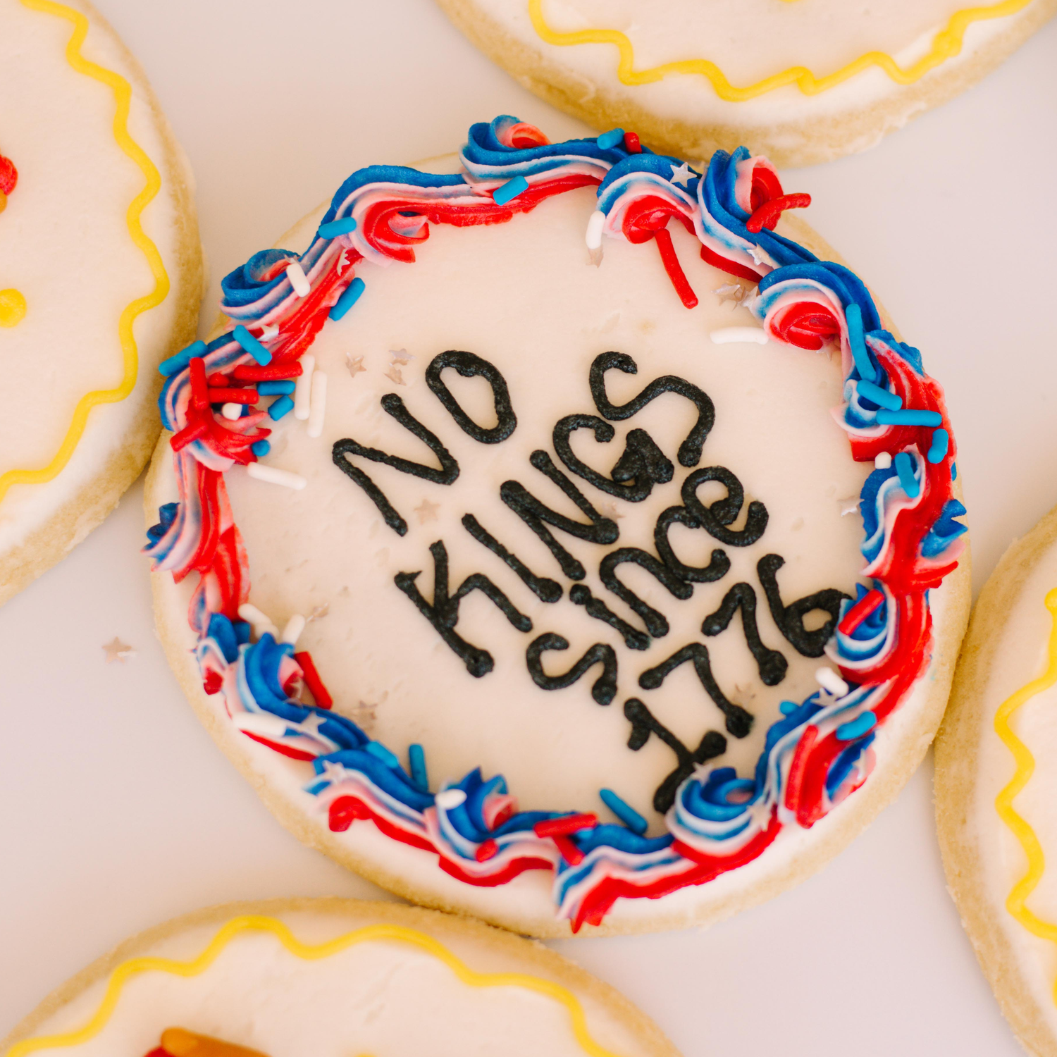 No Kings Since 1776 Decorated 4" Cookies • Sunflower House Cookies