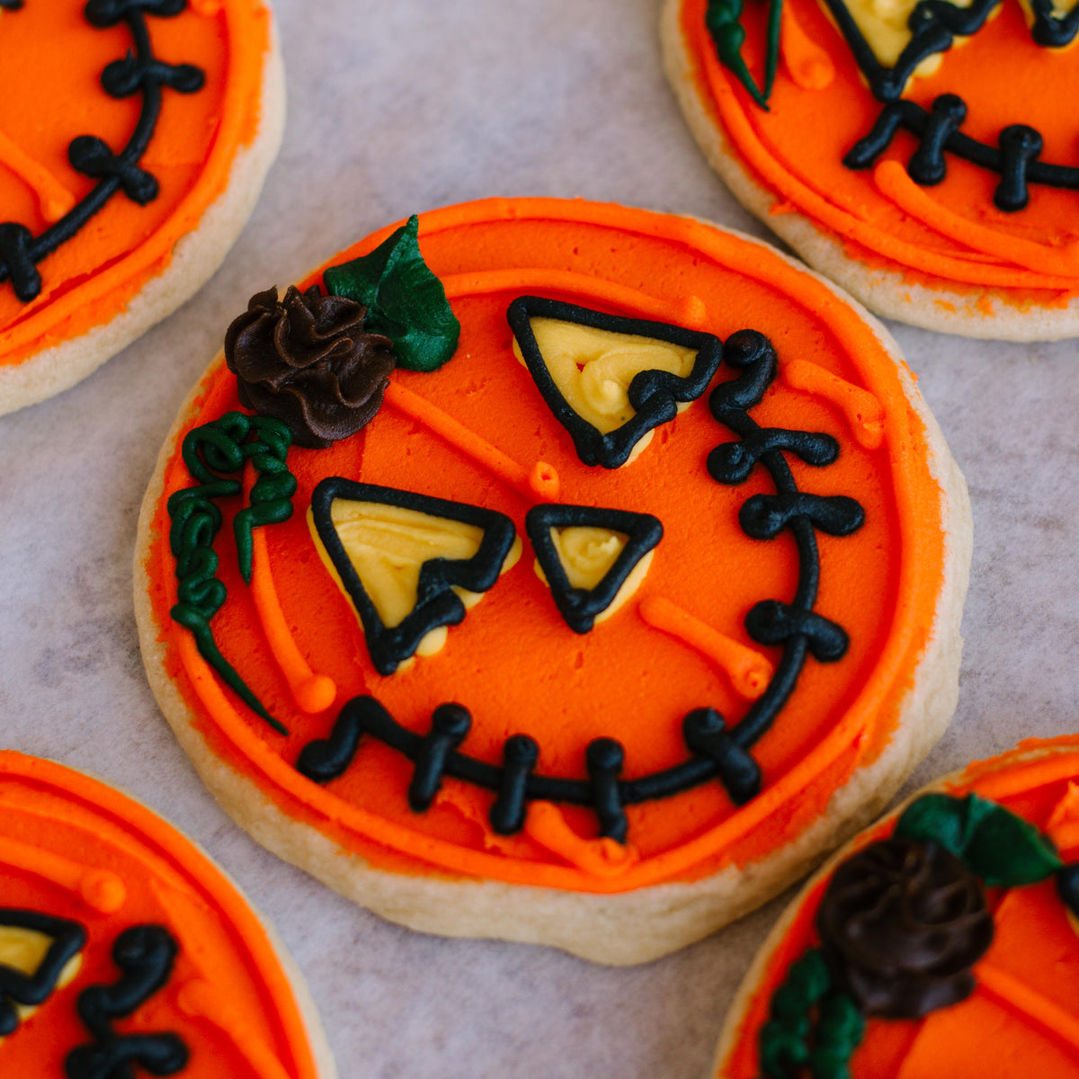 Jack-O-Lantern Decorated 4" Cookies • Sunflower House Cookies