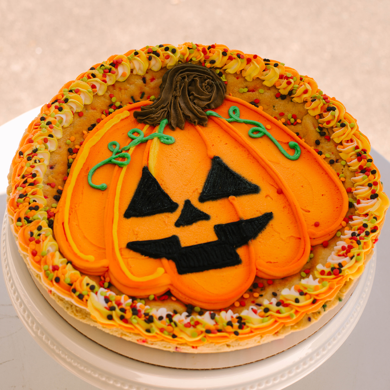 Jack-O-Lantern Cookie Cake • Sunflower House Cookies